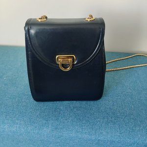 Frenchy of California Leather Box Purse with Chain Strap - Black